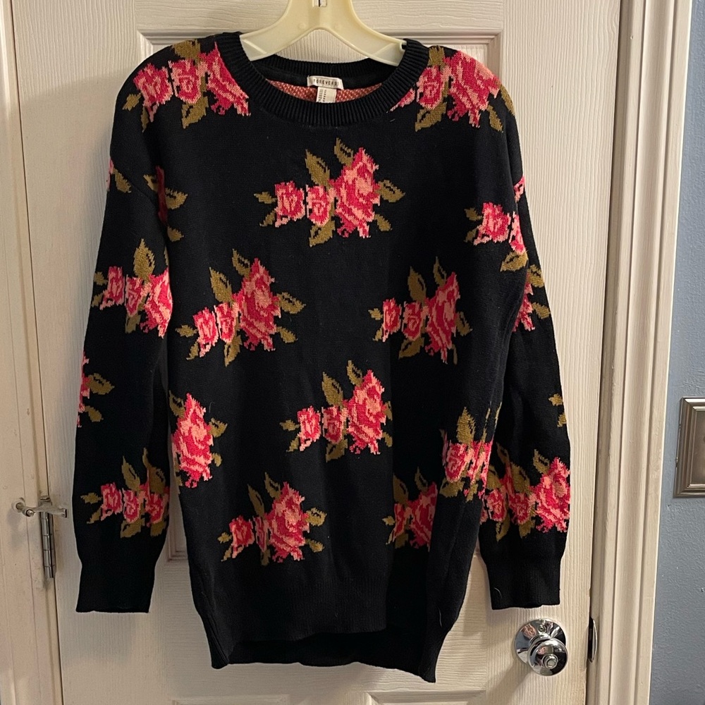 F21 Floral Black Sweater